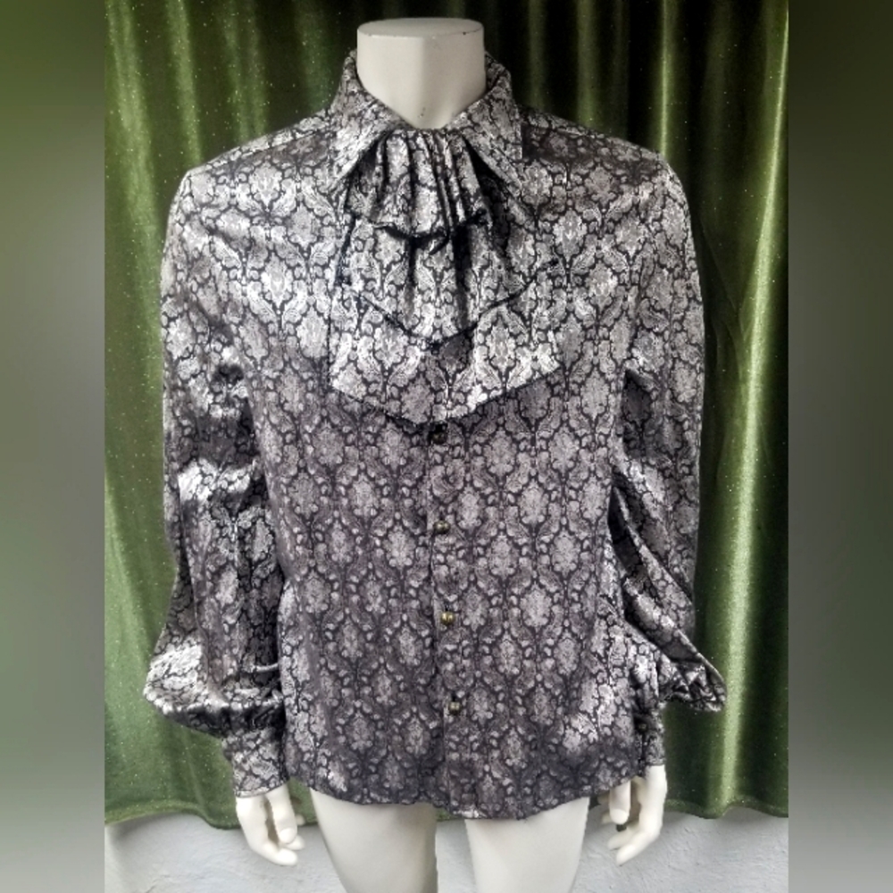 Men's Devil Fashion Brocade Print Witch or Prince Shirt with Puff Sleeves